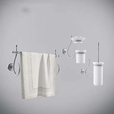 Sleek Modern Bathroom Accessories With Towel Rack White Towel Soap Dish And Toilet Brush 3d model
