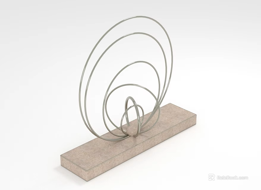 Modern Metal Circular Rings Ornament Decoration Set With Stone Base For Home Decor 3d model 