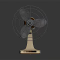 Vintage Retro Electric Fan With Metal Mesh Cover Wooden Base And Black Blades