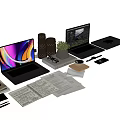 Modern Desk Setup With Laptop Notebook Coffee Cup And Potted Plant