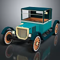 Vintage Teal Wooden Car With Classic Design And Orange White Wheels