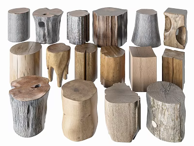 Rustic Tree Stump Wooden Stools with Natural Wood Texture and Various Designs 3d model
