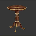 Red Round Wooden Table With Carved Pedestal Base And Three Legs