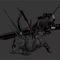 Game And Movie Character With Mechanical Red Wings Armored Suit Holding Large Futuristic Weapon
