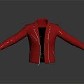 Stylish Red Leather Jacket With Classic Collar Open Front Zipper Details 3d model