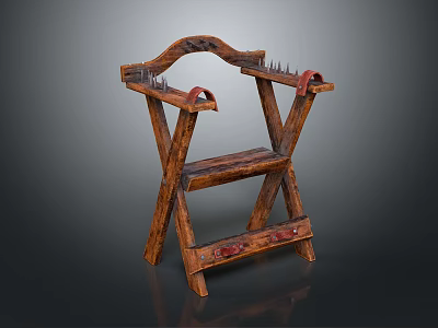 Vintage Traditional Wooden Chair With Crossed Legs Ornate Carved Armrests Red Accents 3d model