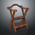 Vintage Traditional Wooden Chair With Crossed Legs Ornate Carved Armrests Red Accents
