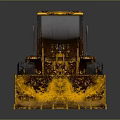 Yellow Rusty Heavy Duty Loader Vehicle With Large Wheels And Front Bucket