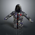 Trendy Camouflage Pattern Hooded Jacket With Red Logo And Unique Design