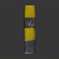 Yellow And Black Striped Construction Bollard With Weathered Surface Design