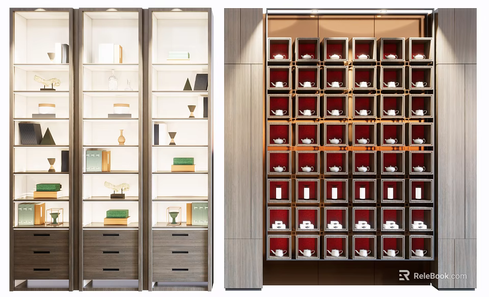 Modern Decorative Cabinet With Glass Doors Shelves Drawers And Display Compartments 3d model 