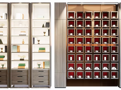 Modern Decorative Cabinet With Glass Doors Shelves Drawers And Display Compartments 3d model