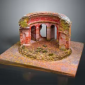 Red Brick Semicircular Arch Model Structure With Moss Covered Walls And Scattered Leaves 3d model