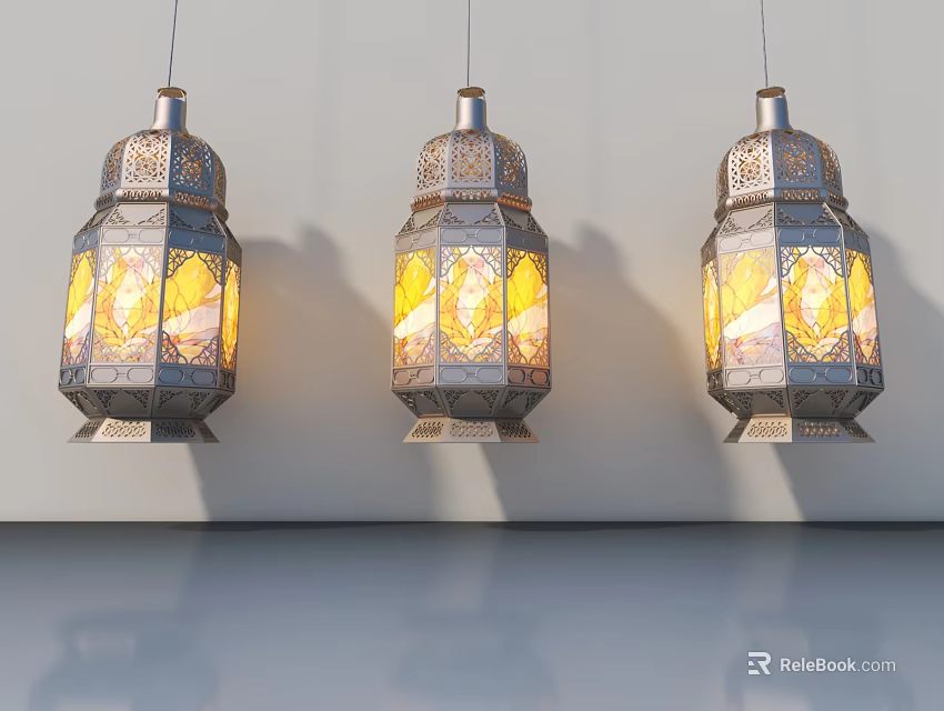 Modern Hinged Door Design With Intricate Patterns And Warm Yellow Lighting 3d model 