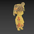 3D Animated Game and Movie Character With Double Buns Red Ribbons and Red Gold Outfit