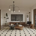 Warm Neutral Vintage Open Plan Living And Dining Room Interior With Chic Natural Wood Furnishings