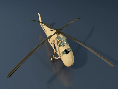 Beige Helicopter With Rotors And Cockpit Windows Isolated On Deep Blue Background 3d model