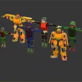 Colorful Robot And Soldier Toy Figures Stretching Arms In Different Colors