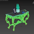 Elegant Black Accent Table With Silver Ornate Carved Legs Photo Frame And Cactus Plant