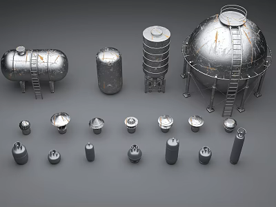 Industrial Style Metal Table Lamp With Various Tank Components And Parts 3d model