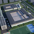 Modern Large Industrial Factory Complex Layout With Green Areas Parking Lots And Roads