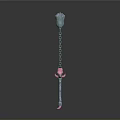 Decorative Fantasy Weapon Staff With Blue Top Ornament Pink Accents and Chain