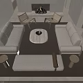 Modern Light Colored Sofa and Coffee Table Set in Living Room with Fireplace