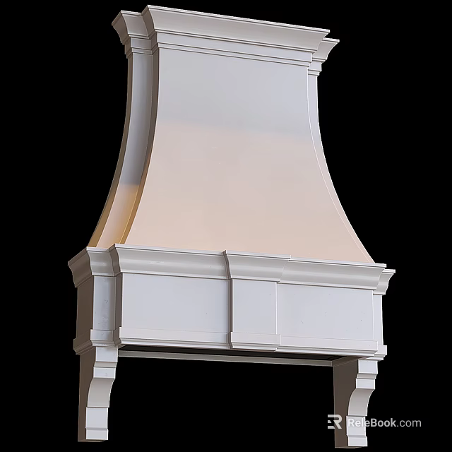 Stylish White Kitchen Range Hood With Decorative Trim And Elegant Design 3d model