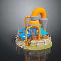 Small Facility Model With Orange Pipe Blue Awnings And Detailed Base Structure 3d model