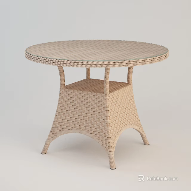 Round Wicker Dining Table With Glass Top And Curved Legs Design 3d model 
