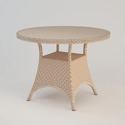 Round Wicker Dining Table With Glass Top And Curved Legs Design 3d model