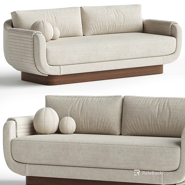 Modern Multi Seater Sofa With Beige Fabric Pillows And Wooden Base Design 3d model 