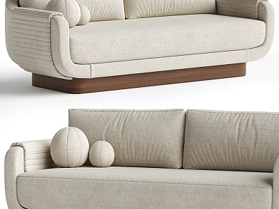 Modern Multi Seater Sofa With Beige Fabric Pillows And Wooden Base Design 3d model