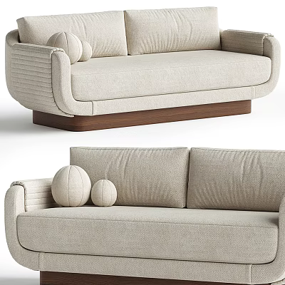 Modern Multi Seater Sofa With Beige Fabric Pillows And Wooden Base Design 3d model