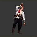 Red Headed Adventurer Drinking From Red Cup With Waist Tools In Gray Background