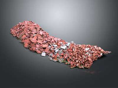 Pile of Red and Silver Metal Fragments Irregularly Stacked on Gray Background 3d model