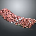 Pile of Red and Silver Metal Fragments Irregularly Stacked on Gray Background