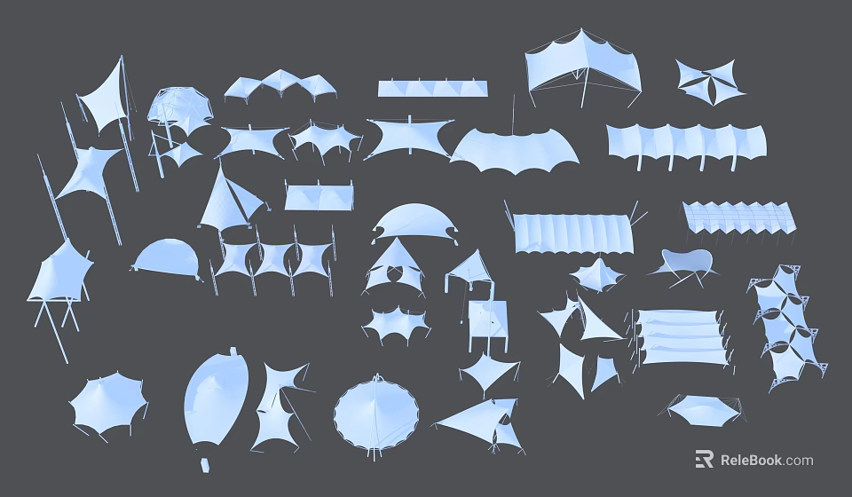 Tensile Membrane Collection of Various Architectural Structure Designs in Different Shapes 3d model 