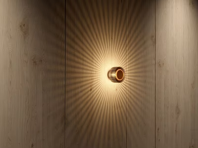 Elegant Modern Wall Lamp on Wooden Wall with Radiant Warm Light Effect 3d model