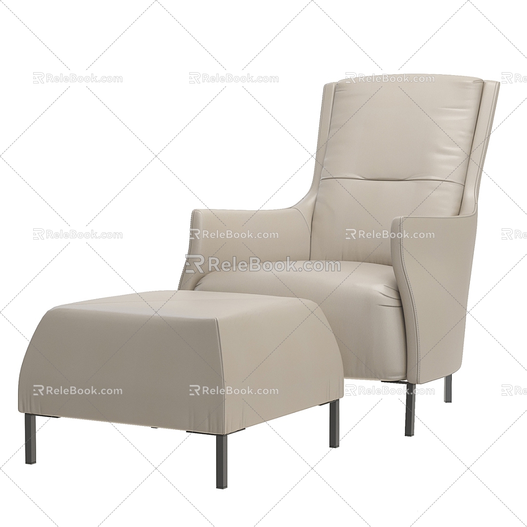 Rice Grey Single Leather Sofa Footstool 3d model