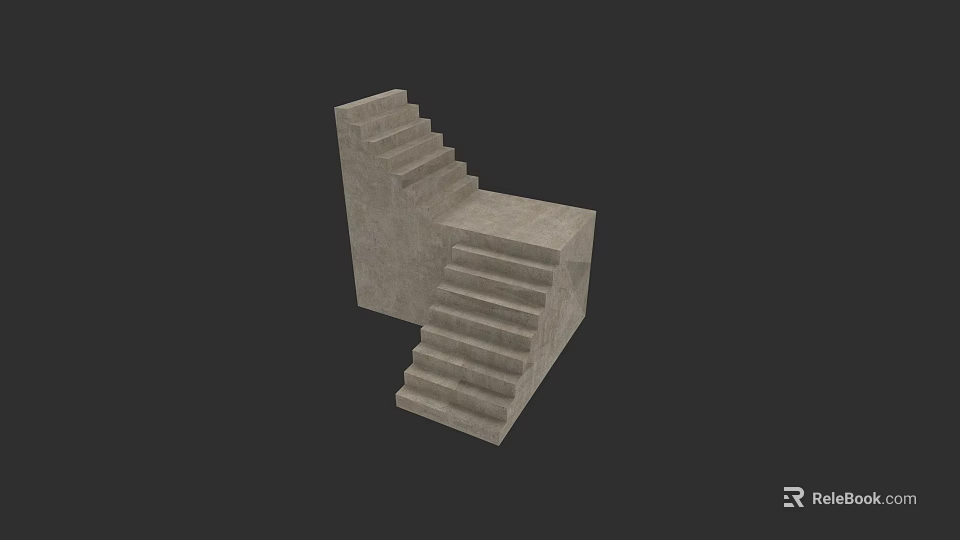 Concrete Staircase With L shaped Structure Simple Design And 3D Rendering Details 3d model