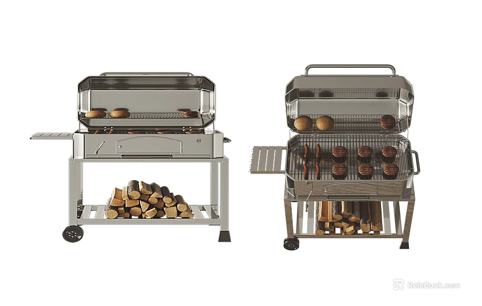 Portable Outdoor Wood Fired Grills With Stainless Steel Structure And Firewood Storage 3d model 