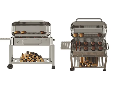 Portable Outdoor Wood Fired Grills With Stainless Steel Structure And Firewood Storage 3d model