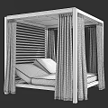 White Garden Pergola Structure With Blue Cushions And White Curtains For Outdoor Relaxation