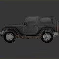 Black Classic Jeep Off Road Vehicle With Round Headlights And Rugged Body