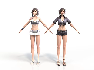 Two Women Standing in Different Outfits With Arms Outstretched on White Background 3d model