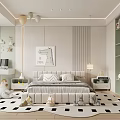 Kids Room With Crocodile Artwork Bed Black And White Checkered Rug Desk And Toys