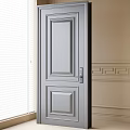 Modern Silver Security Door With Panel Design And White Blinds Window 3d model
