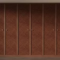 Modern Brown Wooden Wardrobe With Six Panel Doors And Geometric Pattern Details