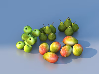 Fresh Green Apples Green Pears And Ripe Mangoes Healthy Fruit 3d model